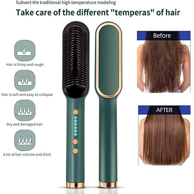 GlamStraight Pro - Professional Electric Hair Straightener Comb Brush